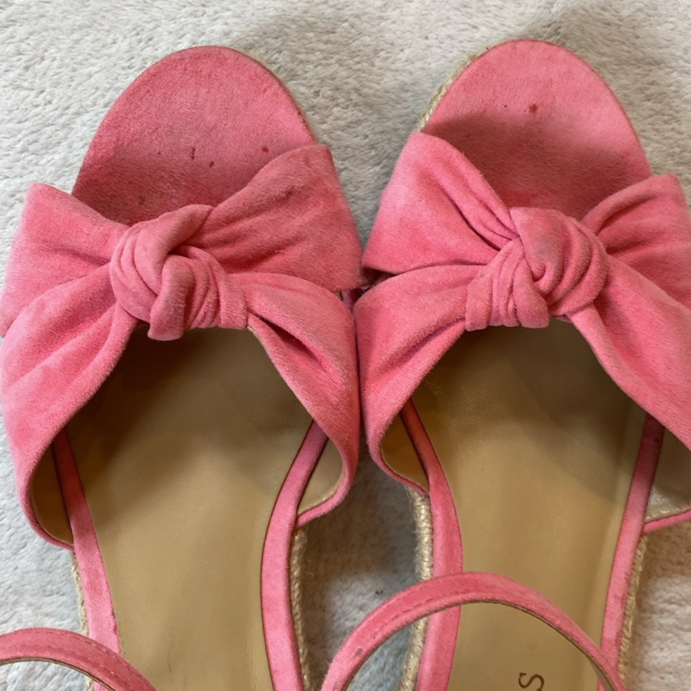 Talbots pink suede knot espadrille Pamela low heel ankle strap sandals Sz 6.5 - Picture 14 of 16